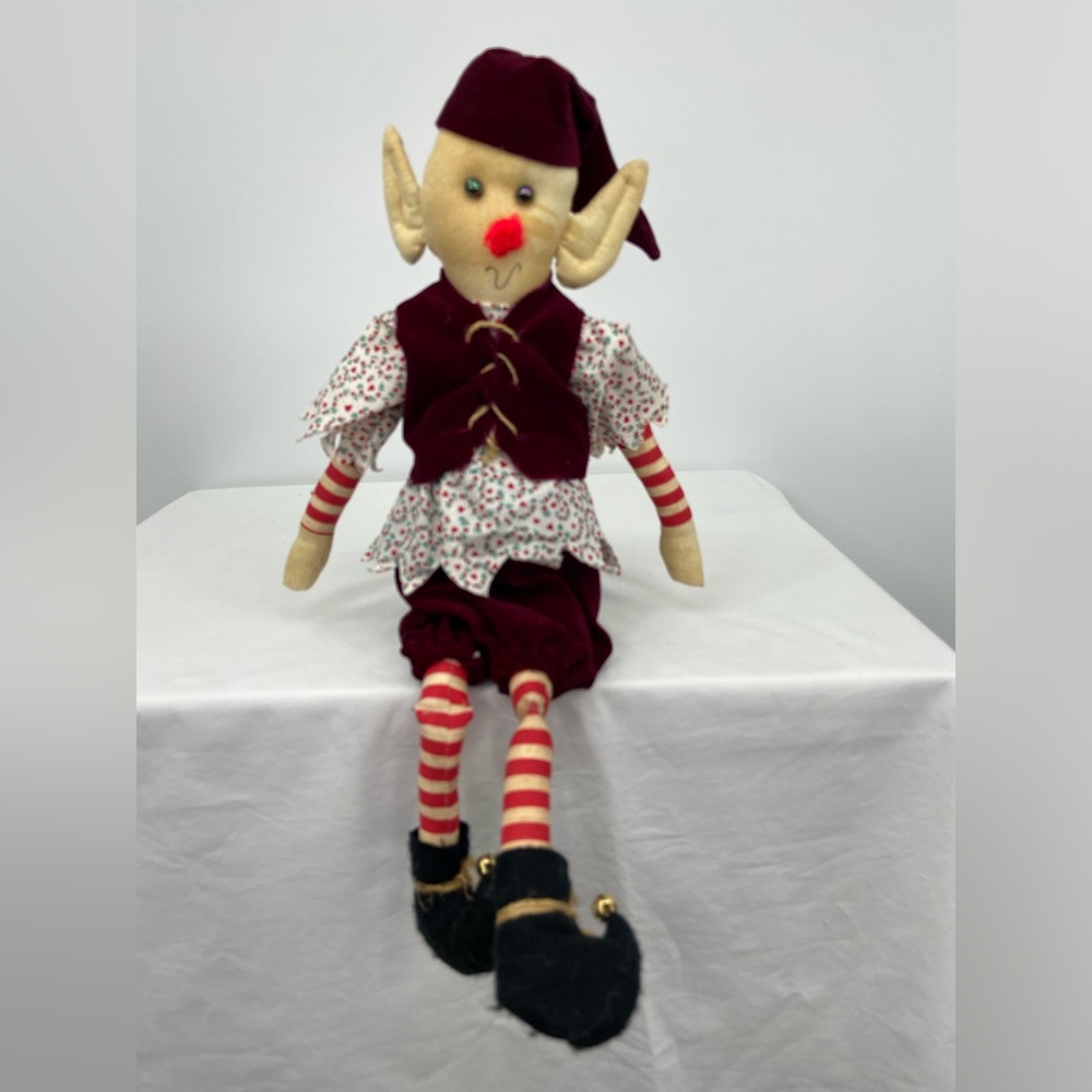 Handmade Elf dressed in red velvet and jingle bell boots 23' tall